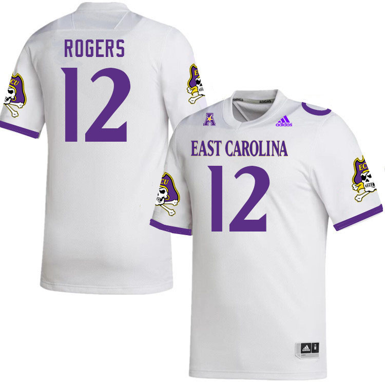Men #12 Omar Rogers ECU Pirates College Football Jerseys Stitched-White